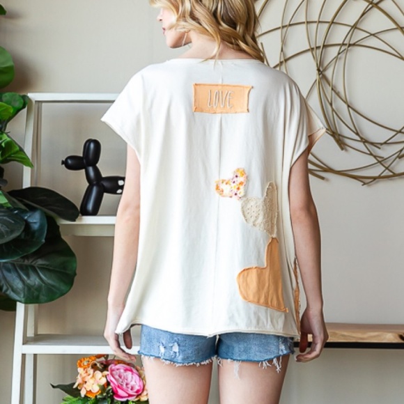 💎 OLI AND HALI HEART PATCHWORK SHORT SLEEVE TOP SHIRT SR4 - Picture 5 of 5